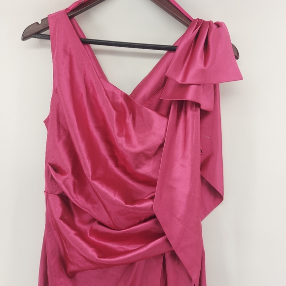 ELIZA J  Pink Satin Shoulder Bow Pooled Train Sleeveless Gown Dress 10 - Picture 10 of 14